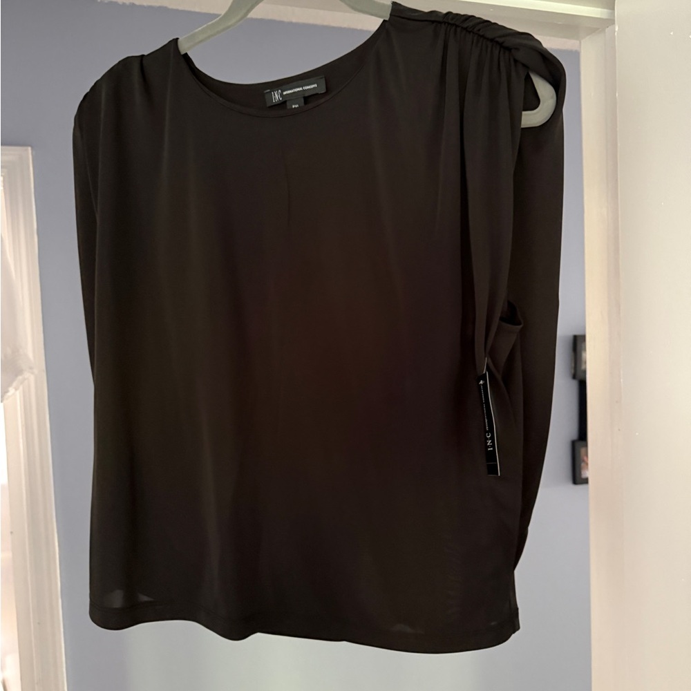 INC International Concepts Black Asymmetrical Sleeveless Blouse